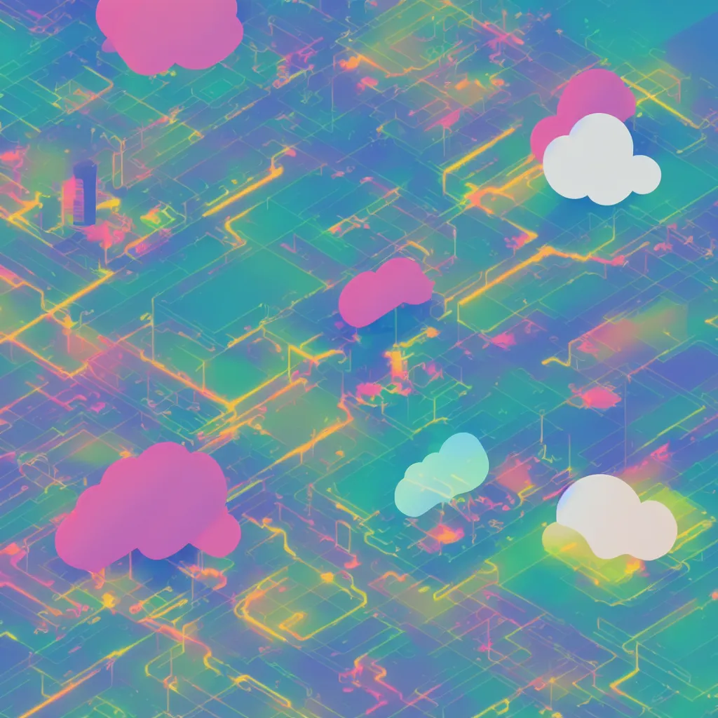 Image similar to a simple micro-service deployed to a public cloud, security, attack vector, trending on Artstation, painting by Jules Julien, Leslie David and Lisa Frank, muted colors with minimalism