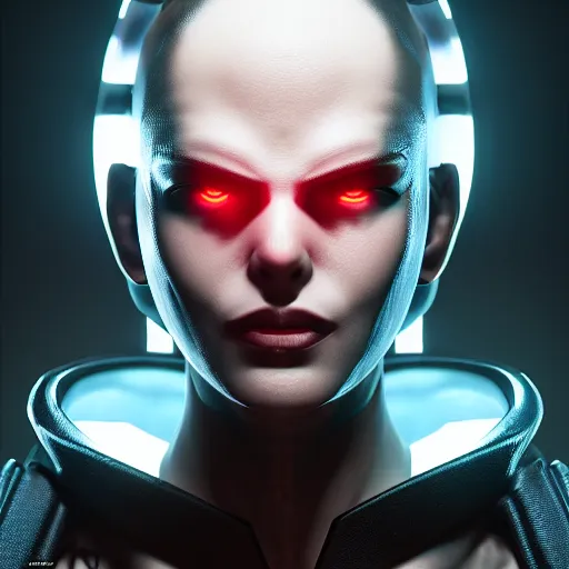 Image similar to evil cyberpunk dark lord, highly detailed, photorealistic portrait, bright studio setting, studio lighting, crisp quality and light reflections, unreal engine 5 quality render