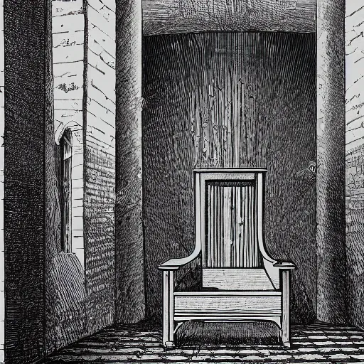 Image similar to ruins of a medieval throne room with all seats replaced by people encased in crystal, perspective from the entrance, dark, handdrawn