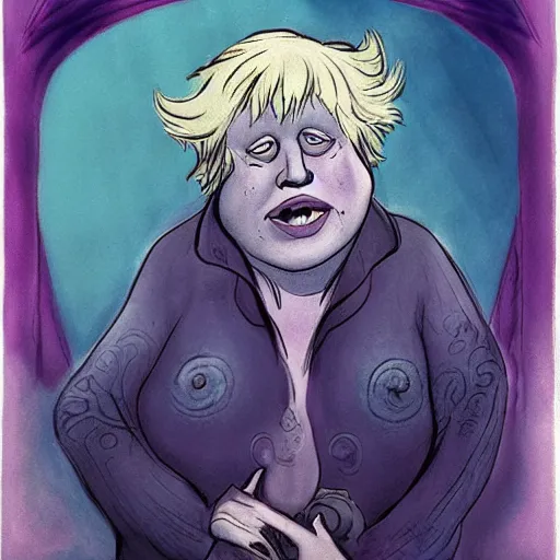 Prompt: ursula the sea witch, boris johnson, by glen keane, disney, grotesque, lovecraftian