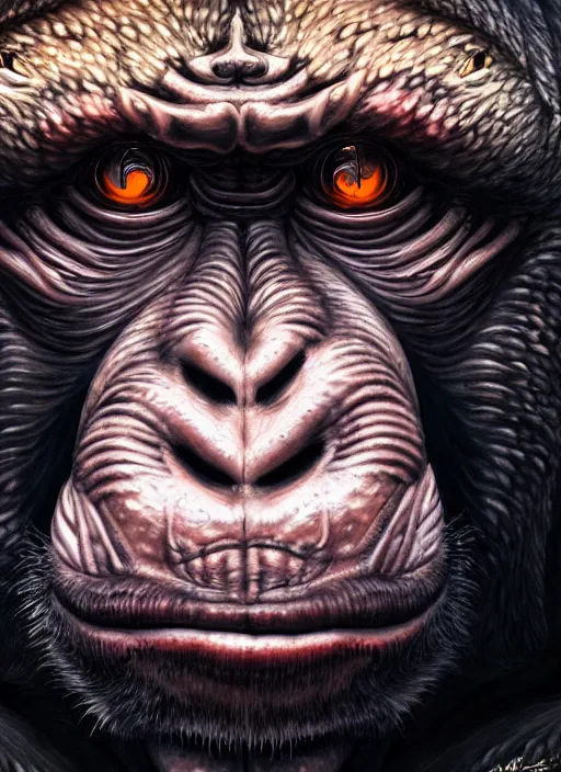 Prompt: close up portrait of a monkey monster in the mountains of hell, oil painting by tomasz jedruszek, cinematic lighting, pen and ink, intricate line, hd, 4 k, million of likes, trending on artstation