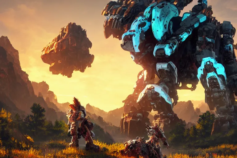 Image similar to tremortusk machine mecha animal beast robot of horizon forbidden west horizon zero dawn bioluminiscence global illumination ray tracing hdr fanart arstation by sung choi and eric pfeiffer and gabriel garza and casper konefal