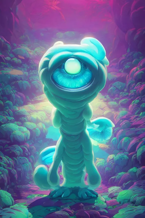 Image similar to smurf ghost creature animal sushi cristal very big eye roots cactus elemental flush of force nature micro world fluo fishscale, behance hd by jesper ejsing, by rhads, makoto shinkai and lois van baarle, ilya kuvshinov, rossdraws radiating a glowing aura global illumination ray tracing hdr