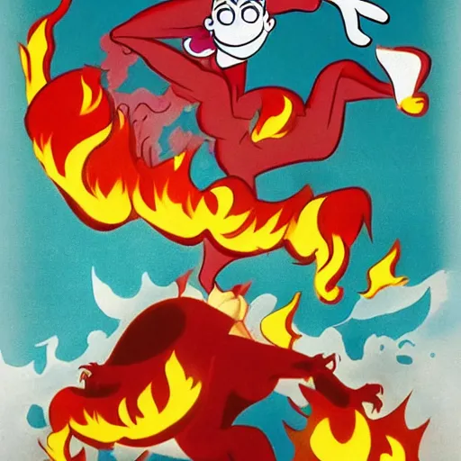 Image similar to uncanny repressed emotional monsters breaking free from the unconscious in a fiery revolution, the style of Fleischer studio cartoon animations