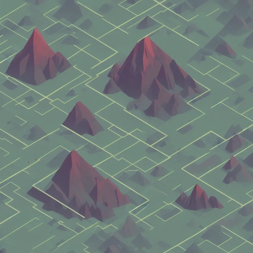 Prompt: isometric view of a giant floating triangular monolith in a valley by james gilleard and madmaraca, textured, detailed, beautiful, 8 k wallpaper