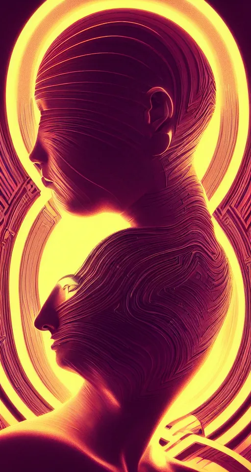 Image similar to art deco close up portait of head surrounded by spheres, like a dream digital painting curvalinear clothing cinematic dramatic fluid lines otherworldly vaporwave interesting details epic composition by artgerm