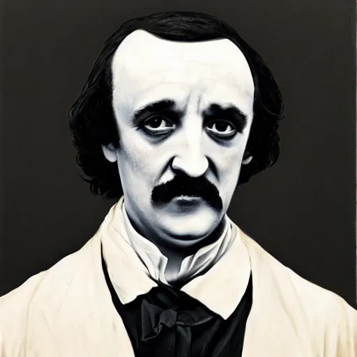 Prompt: Edgar Allan Poe, painting by Chuck Close