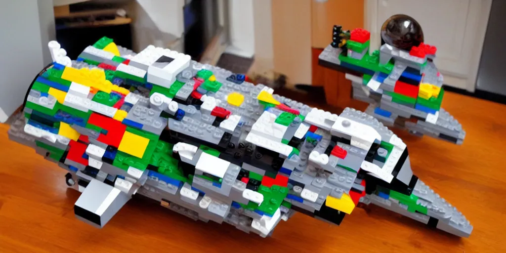 Image similar to spaceship made of lego bricks