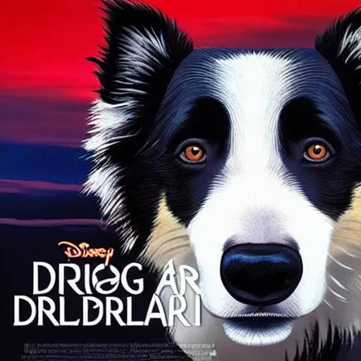 Image similar to movie poster for disney movie about border collie dog saving the world