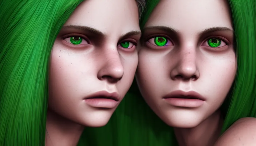 Image similar to headshot portrait, girl, green eays, multi - colored hair, a tear on his cheek, ultra realistic, hyperrealism, perfect faces, fine details, by brom, by gerald, 4 k, octane render, unreal engine