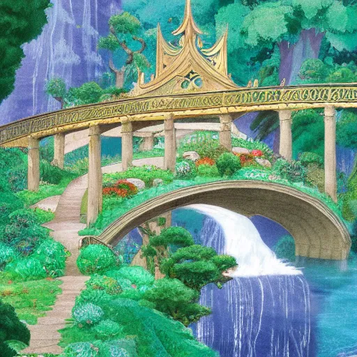 Prompt: rivendell by Studio Ghibli