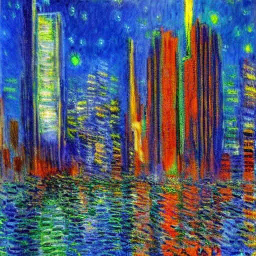 Prompt: mutually assured destruction, cyberpunk city, seattle, impressionist painting by monet