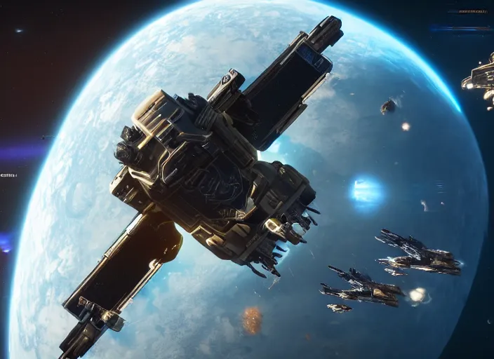 Image similar to still of star citizen's freelancer orbiting a planet, 8 k, unreal engine, nvidia 3 0 8 0 graphics