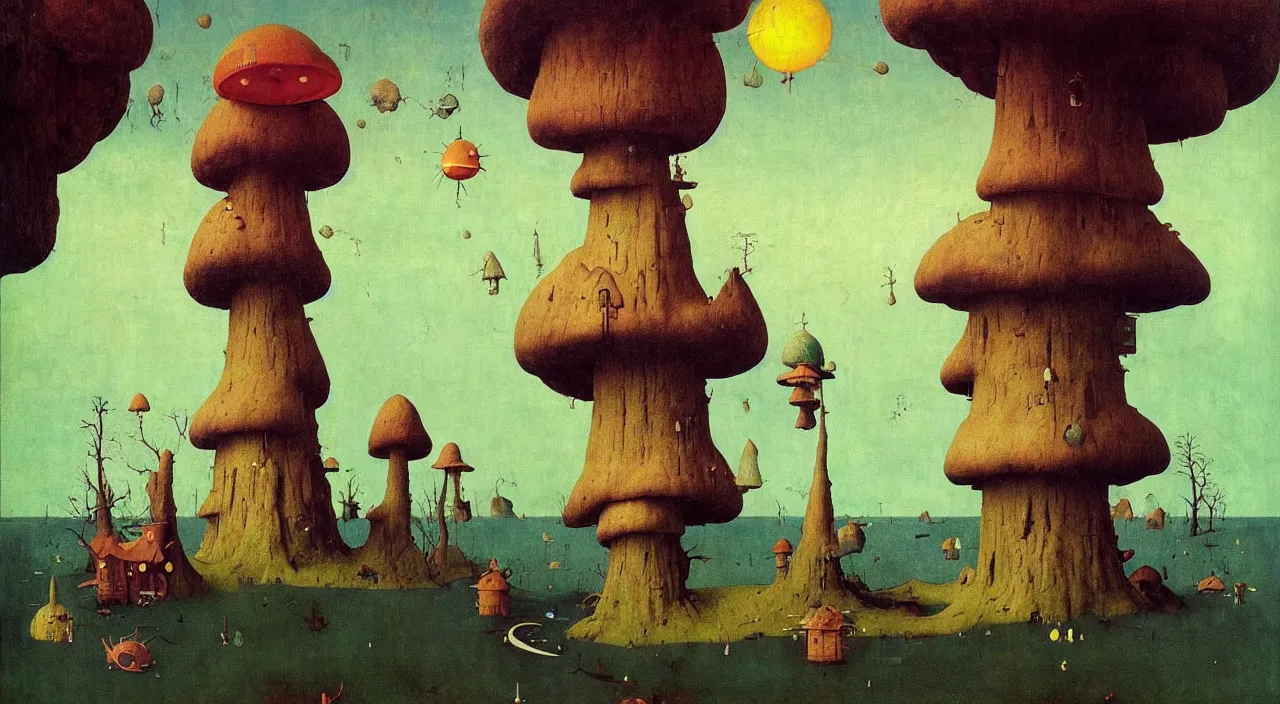 Prompt: single flooded simple!! toadstool tower anatomy, very coherent and colorful high contrast masterpiece by norman rockwell franz sedlacek hieronymus bosch dean ellis simon stalenhag rene magritte gediminas pranckevicius, dark shadows, sunny day, hard lighting