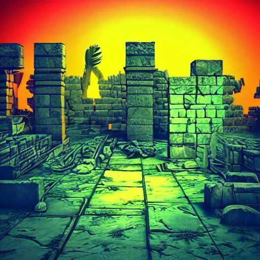 Image similar to neon ancient ruins,digital art retrowave art,trending on art station