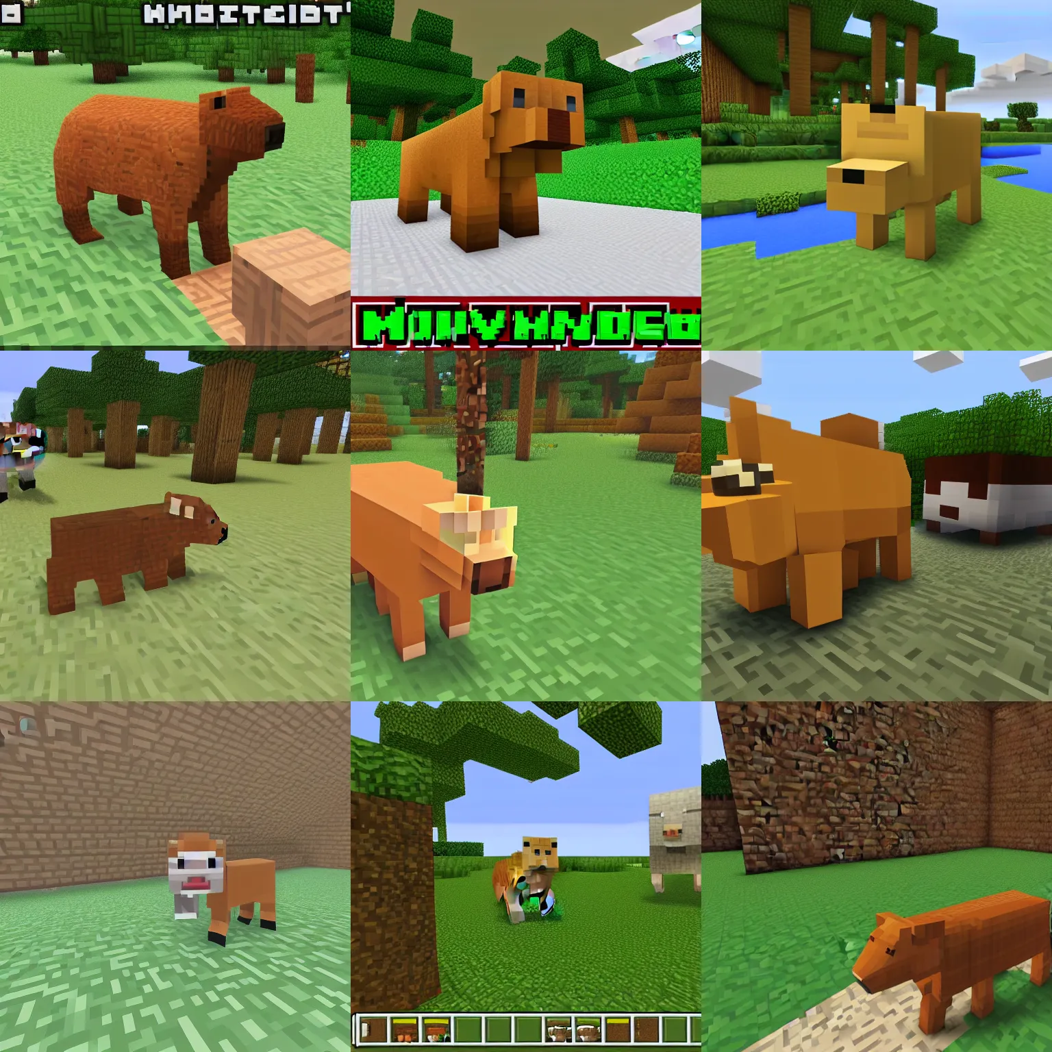 Prompt: Capybara in minecraft, minecraft screenshot