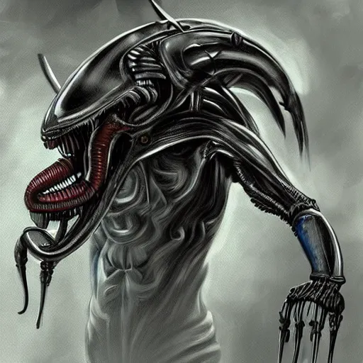 Prompt: Xenomorph, digital painting, highly detailed, great quality, concept art, sci fi horror, low-key lighting