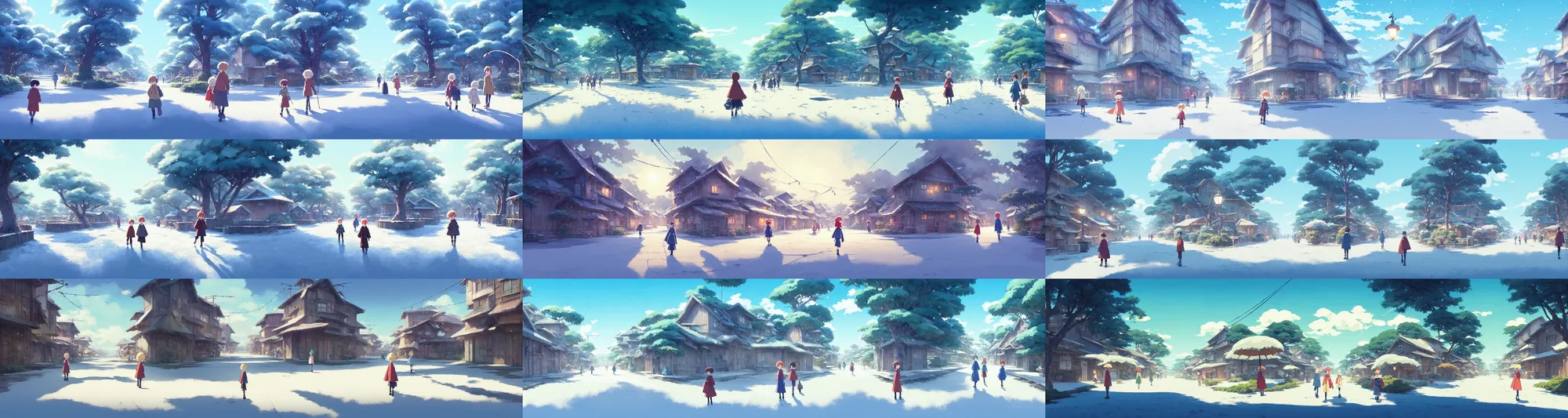 Prompt: a wholesome animation key shot of a daytime cute empty daytime winter daytime village runway, studio ghibli, pixar and disney animation, sharp, rendered in gouache painting, anime key art by greg rutkowski, bloom, dramatic, dynamic lighting