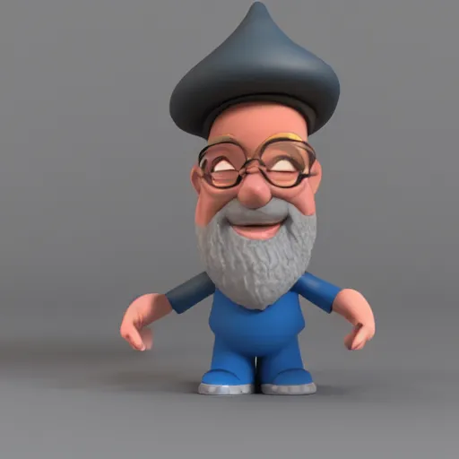 Image similar to cute clay cartoon, 3d model, trending, art render, happy smiling grey beard wizard that is zapping a laptop with electricity from his hands