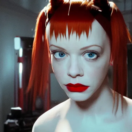 Image similar to a young Christina Hendricks dressed like lilu from the fifth element. Full frontal photography, bare, highly detailed, film still, looking at camera, symmetrical, Zeiss Lens, Octane Render, 8k resolution redshift