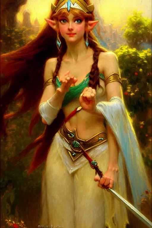 Prompt: princess zelda by gaston bussiere