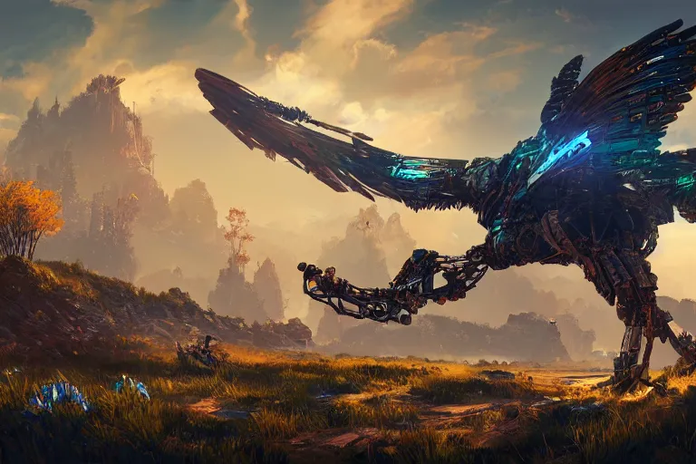 Image similar to glinthawk machine mecanical creature robot of horizon forbidden west horizon zero dawn bioluminiscence global illumination ray tracing hdr fanart arstation by ian pesty and alena aenami artworks in 4 k