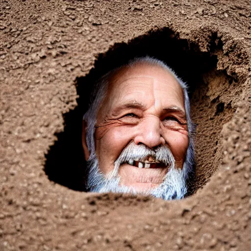 Image similar to a smiling old man hidden under dirt