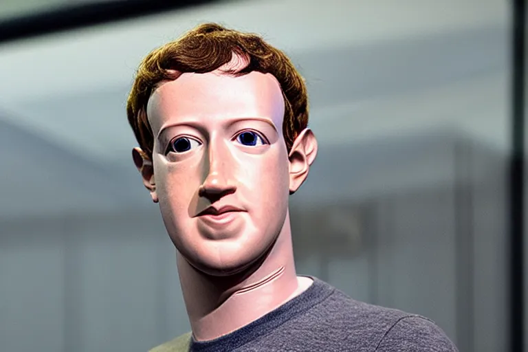 Image similar to mark Zuckerberg mannequin pretending to be human