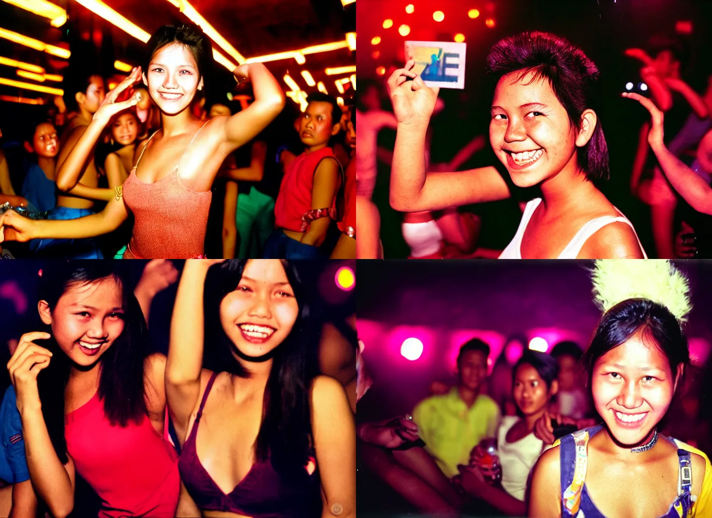 Prompt: A girl in the Nightclub in Indonesia, smile, 90's professional color photograph.