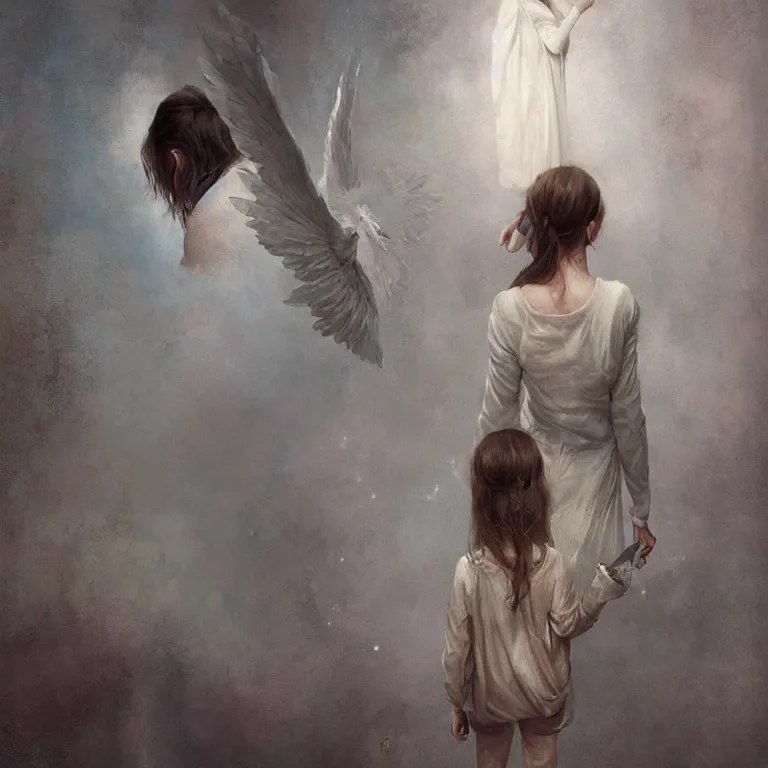 Prompt: angel watching mirror, 3 d render, esao andrews, surrealism, greg rutkowski