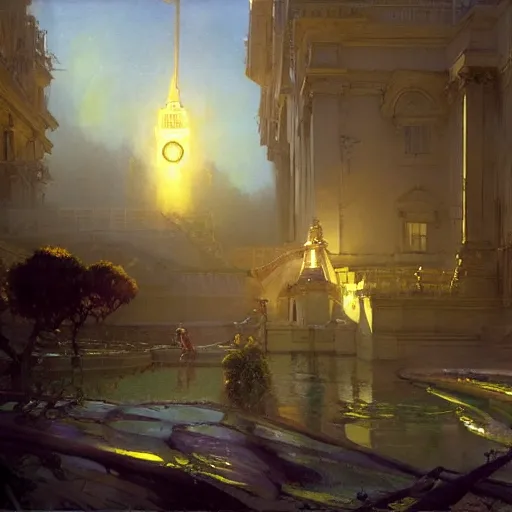 Prompt: detailed cinematic wide shot of the white house that is existing far in the future where humans evolved to be solarpunk, ultra realistic, spring light, painting by gaston bussiere, craig mullins, j. c. leyendecker