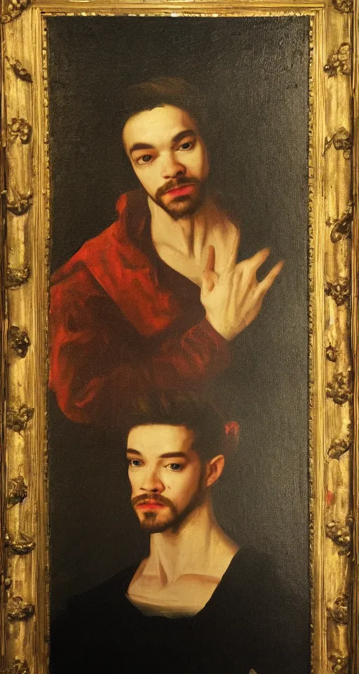 Prompt: jacksepticeye renaissance portrait painting, chiaroscuro, oil paints on canvas