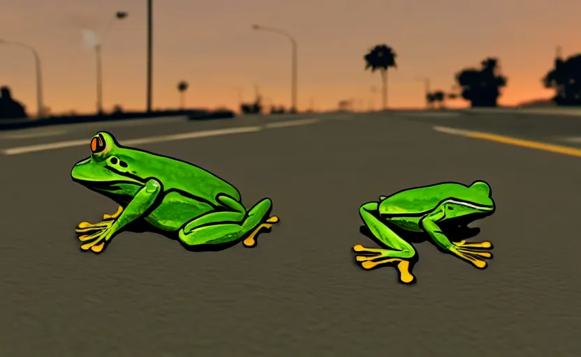 Image similar to a frog in gta san andreas, cinematic shot, 4 k, night time
