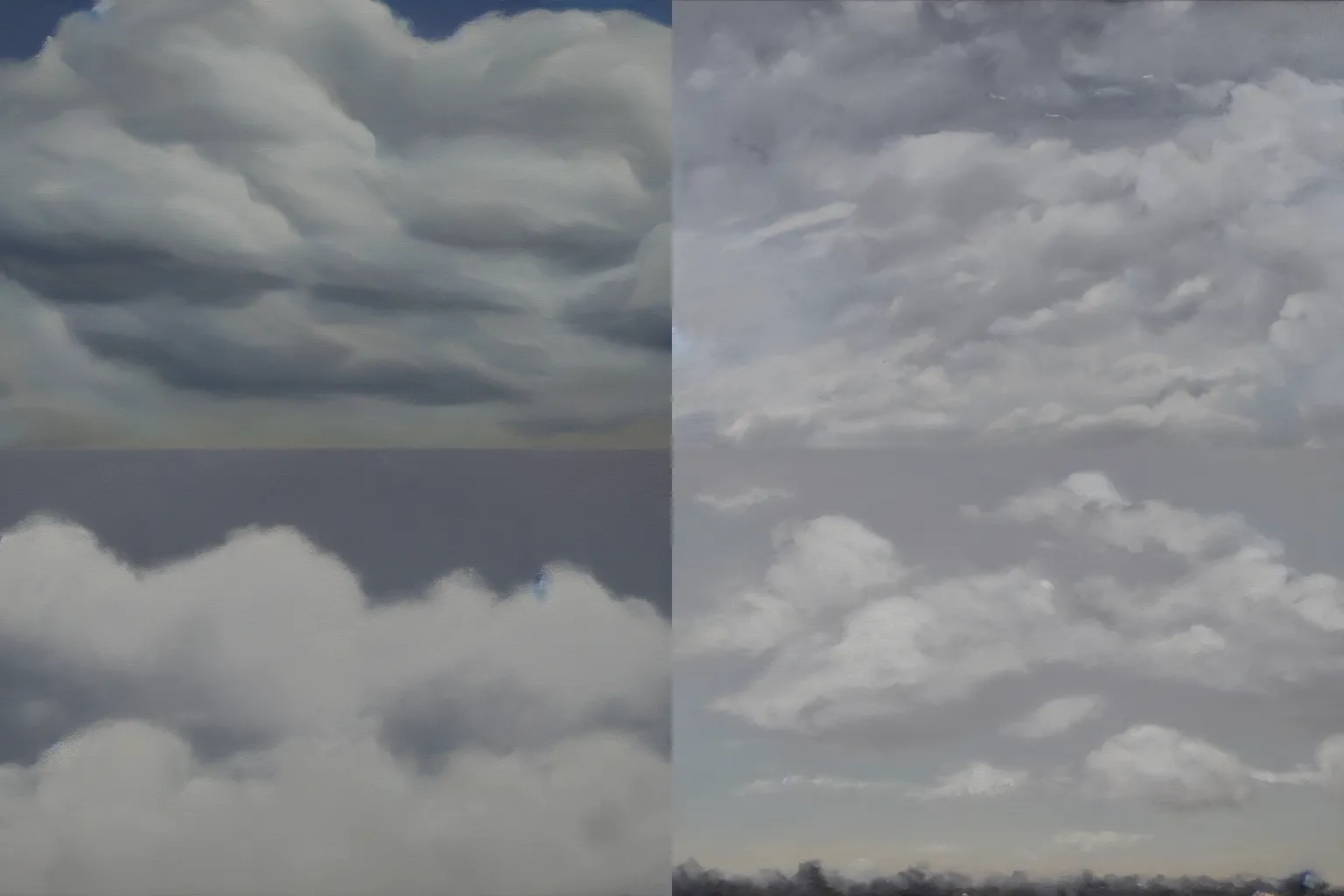 Prompt: a white and grey oil painting of clouds