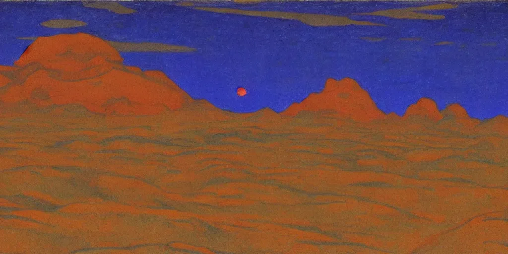 Image similar to martian landscape by nicholas roerich,