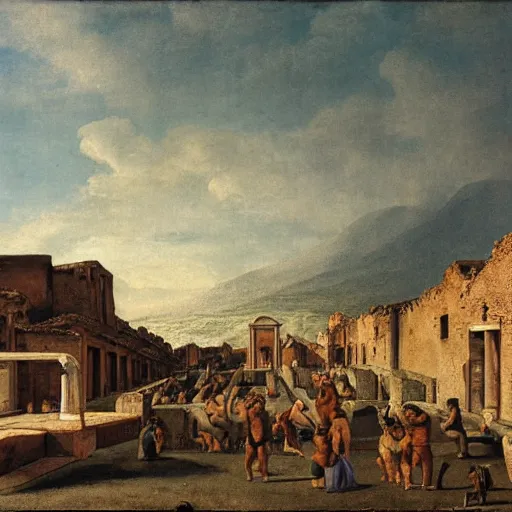 Prompt: the view of pompeii painted in the style of martinus rørbye