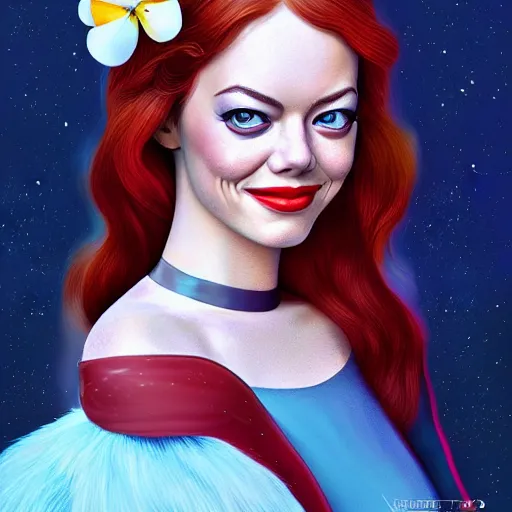 Image similar to digital painting of Emma Stone as a Disney princess wearing snow white's dress, Pixar style, professional studio lightening, volumetric lightening, photorealism by Tristan Eaton Stanley Artgerm and Tom Bagshaw