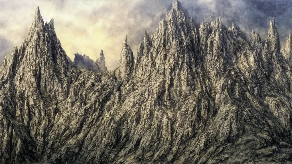 Image similar to beautiful helms deep, by alan lee, intricate, lord of the rings calendar, smooth, detailed terrain, oil painting, high detail, trending artstation, concept art, matte painting