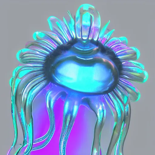 Image similar to cute alien jellyfish creature character concept iridescent luminescent photo realistic detailed 3d render 4k