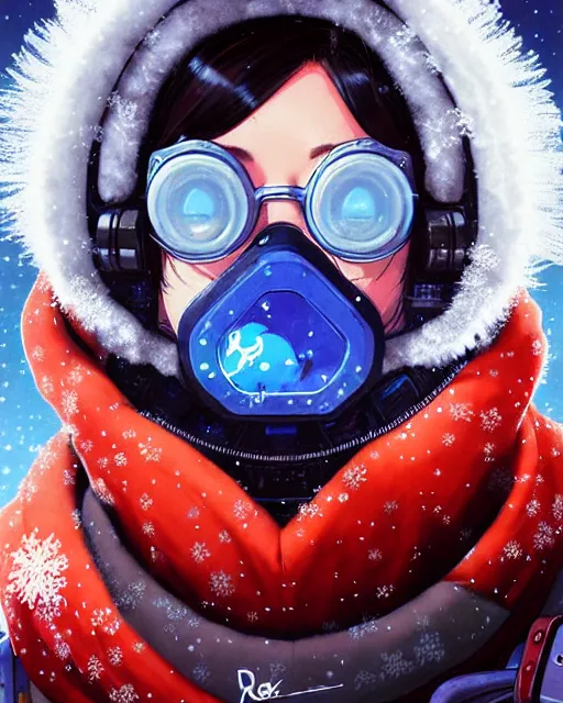 Prompt: mei from overwatch, character portrait, ice, cold, snow, portrait, close up, concept art, intricate details, highly detailed, vintage sci - fi poster, retro future, in the style of chris foss, rodger dean, moebius, michael whelan, and gustave dore