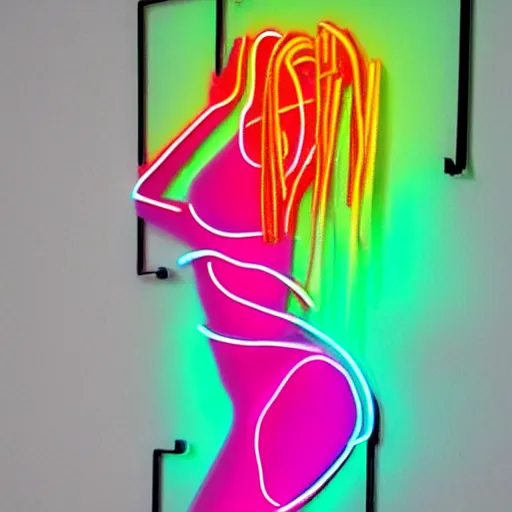 Image similar to 3 d neon art of a womens body, highly detailed