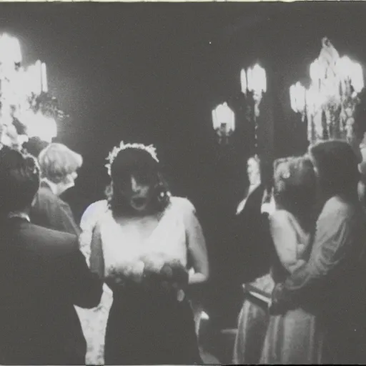 Prompt: cult wedding, devil worshipers, found footage, 8 mm, photograph, analog, 8 mm