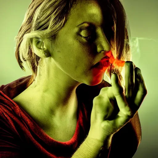 Image similar to marijuana bud woman smoking, epic award winning professional profile photography, dystopian esoteric surrealism, dramatic cinematic lighting, high times, 8 k