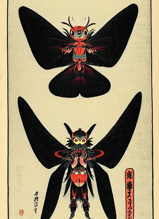 Prompt: mothman as a yokai illustrated by kawanabe kyosai and toriyama sekien