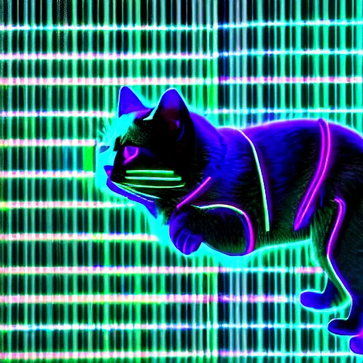 Image similar to neon strips on iridescent kittens cyperpunk 2 0 7 7, unreal engine 5, 8 k ultra realistic, hyperdetailed, volumetric lighting, extremely high quality