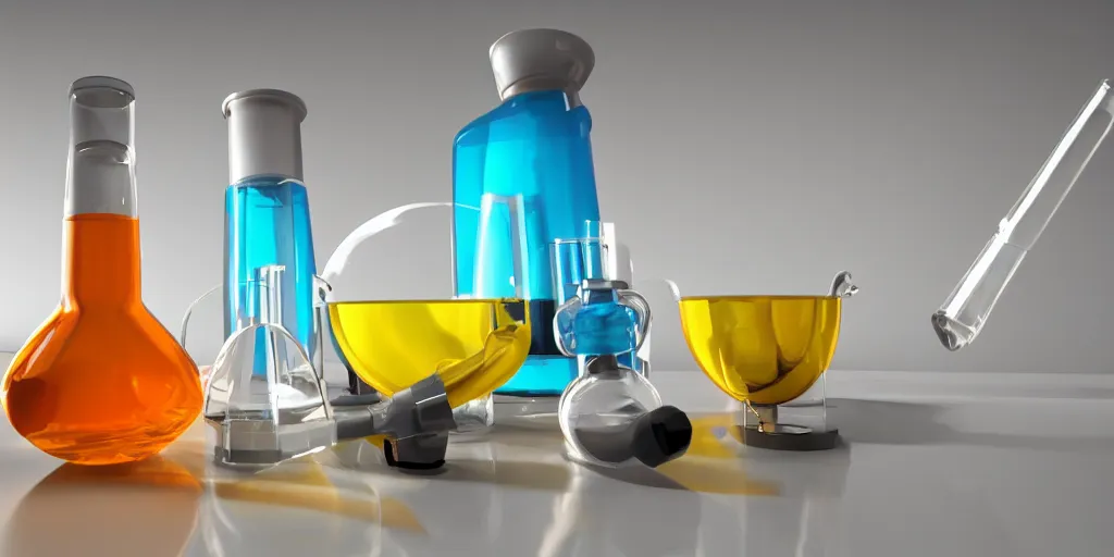 Image similar to instruments being used to mix chemicals, scientist, blender, 3d, apartment