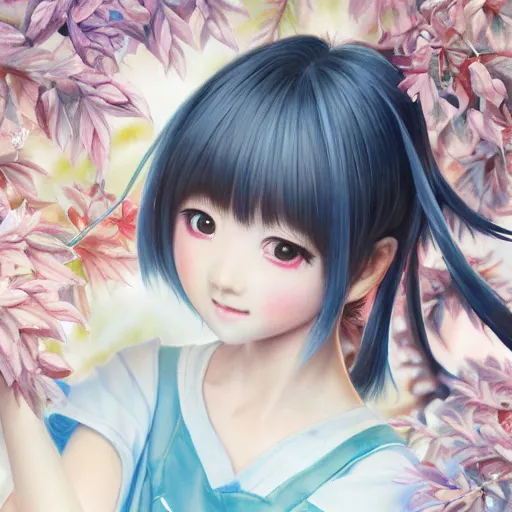 Image similar to dynamic composition, motion, ultra-detailed, incredibly detailed, a lot of details, amazing fine details and brush strokes, gentle palette, smooth, HD semirealistic anime CG concept art digital painting, watercolor oil painting of a young J-Pop idol schoolgirl, by a Japanese artist at ArtStation. Realistic artwork of a Japanese videogame, soft and harmonic colors.