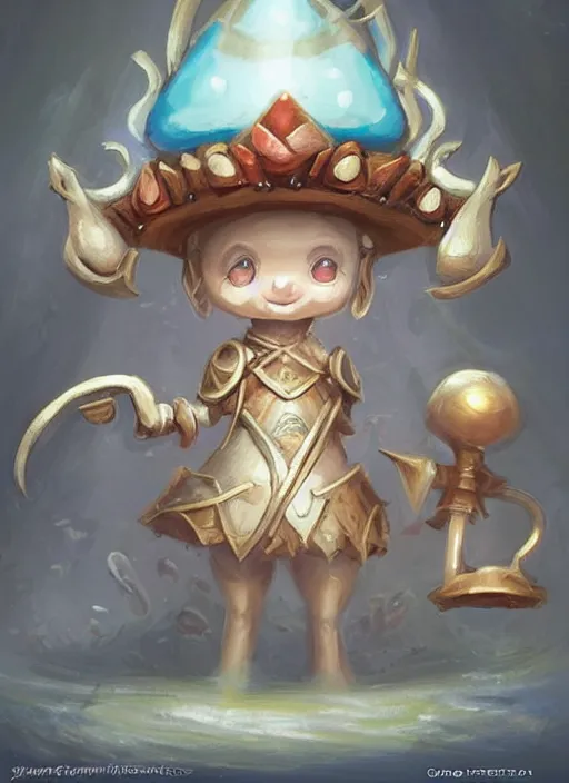 Prompt: cute anthropomorphic sentient mushroom elemental wearing a crown and holding a bow, tiny, short, pale blue armor, cute and adorable, pretty, beautiful, DnD character art portrait, matte fantasy painting, DeviantArt Artstation, by Jason Felix by Steve Argyle by Tyler Jacobson by Peter Mohrbacher, cinematic lighting