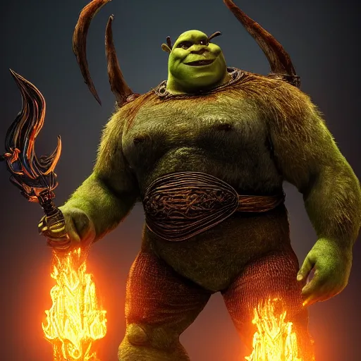 Prompt: Beautiful ultra detailed concept art painting of Shrek as a boss from Elden Ring Dark Souls game, unreal engine raytracing by Ross Tran