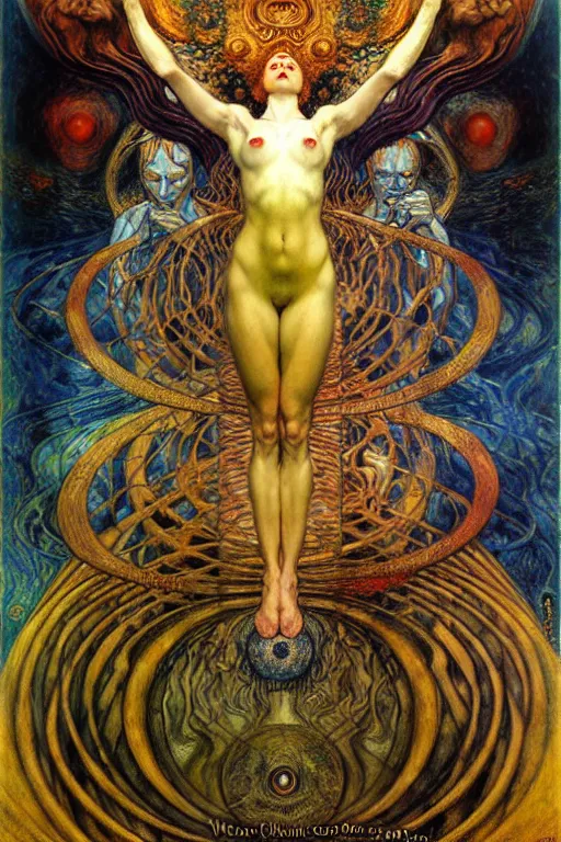 Image similar to Divine Chaos Engine by Karol Bak, Jean Delville, William Blake, Gustav Klimt, and Vincent Van Gogh, symbolist, visionary